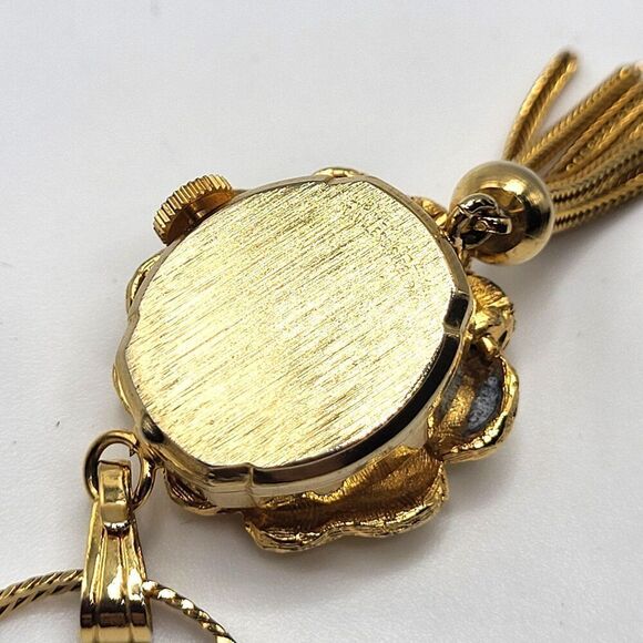 RIVIO 17 Jewels Swiss Flower Pocket Watch Pendant Monet 2.5in Fringe 29in chain main image 7